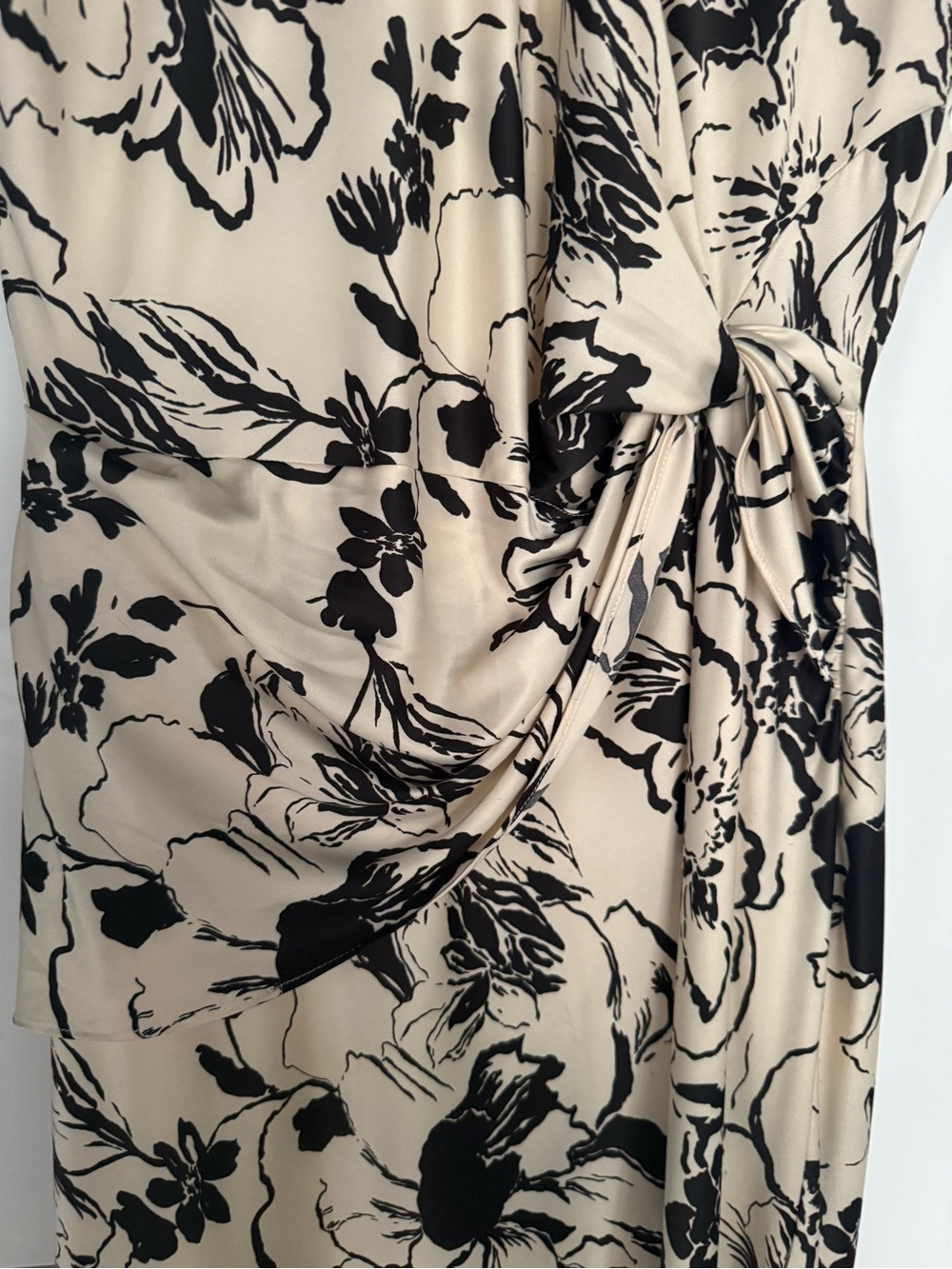 Zara Dress Black Floral Print on Cream  with Side Knot - Picture 4 of 6
